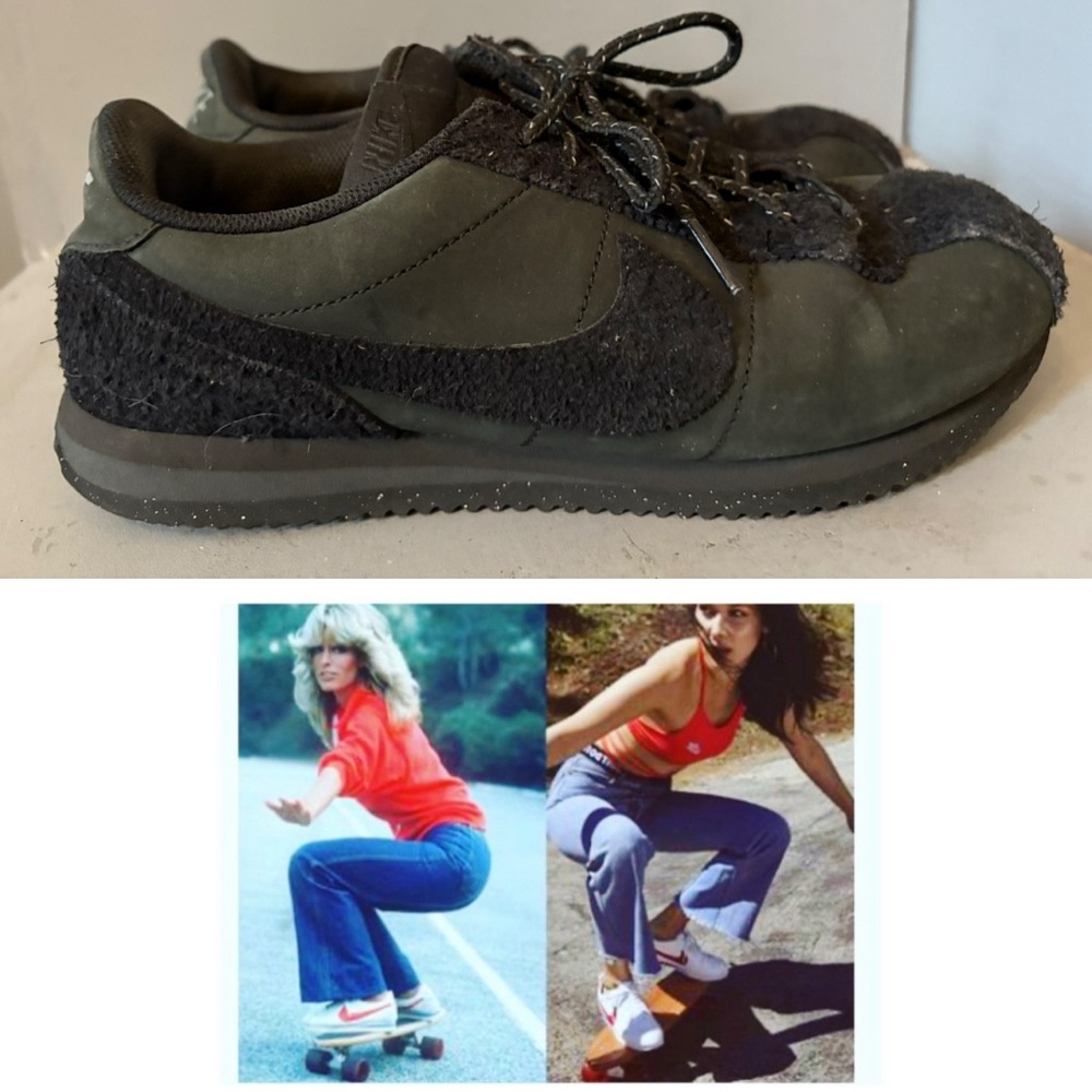 😎😎 Black suede combo rare Nike Cortez sneakers size 8.5 M